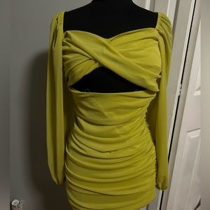 Green Ruched Mesh Mini Dress